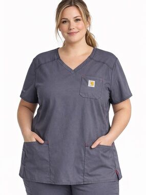 Carhartt Cross Flex Force Scrub Top XL Grey Pink C12610 Nursing healthcare